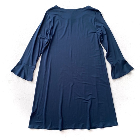 Eileen Fisher Fine Tercel Jersey Storm Blue Roundneck Knee Length Dress Large L - Picture 3 of 3